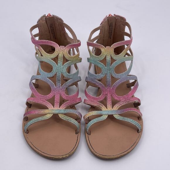 Cynthia Rowley Sz 5 Rainbow Sparkle Glitter Gladiator Sandals Back Zip Girls - Picture 2 of 13
